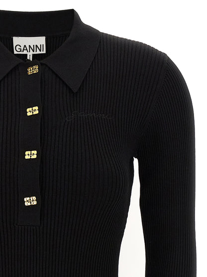 Ganni Melange Rib Knit Mini Dress Black