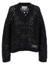 Ganni Black Crochet V-neck Sweater Black