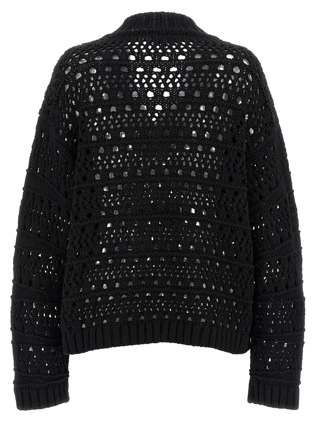 Ganni Black Crochet V-neck Sweater Black