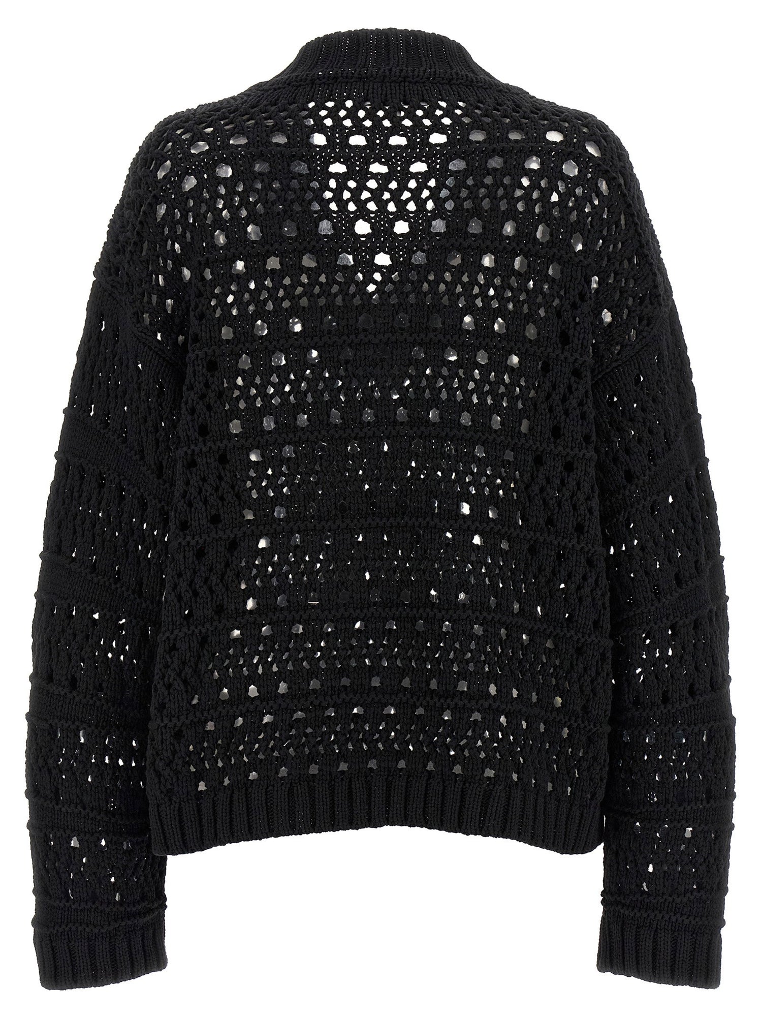Ganni Black Crochet V-neck Sweater Black