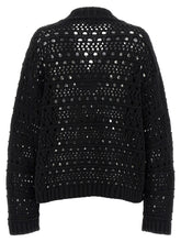 Ganni Black Crochet V-neck Sweater Black
