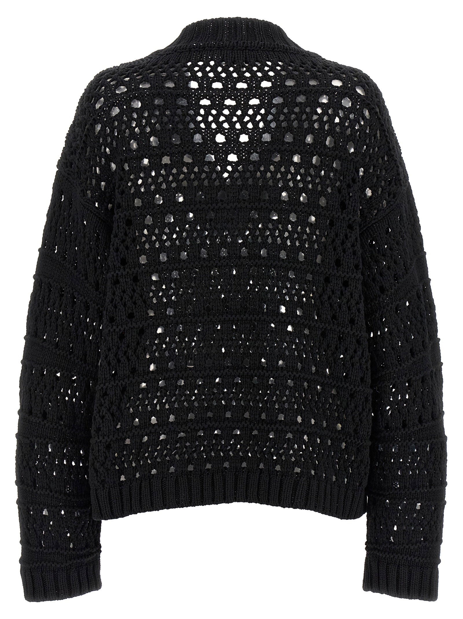 Ganni Black Crochet V-neck Sweater Black
