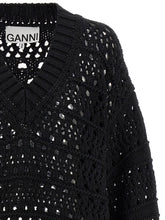 Ganni Black Crochet V-neck Sweater Black