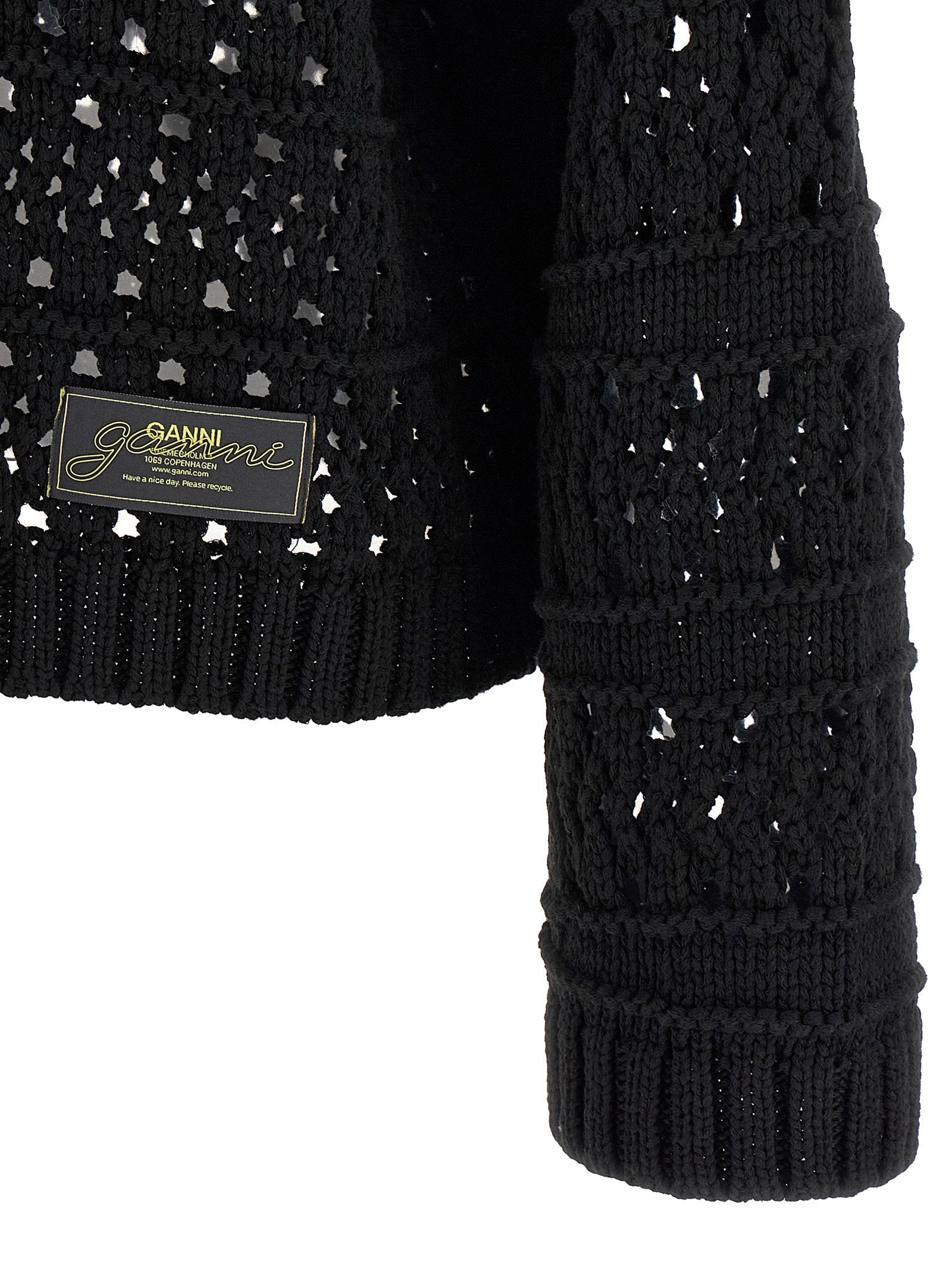 Ganni Black Crochet V-neck Sweater Black