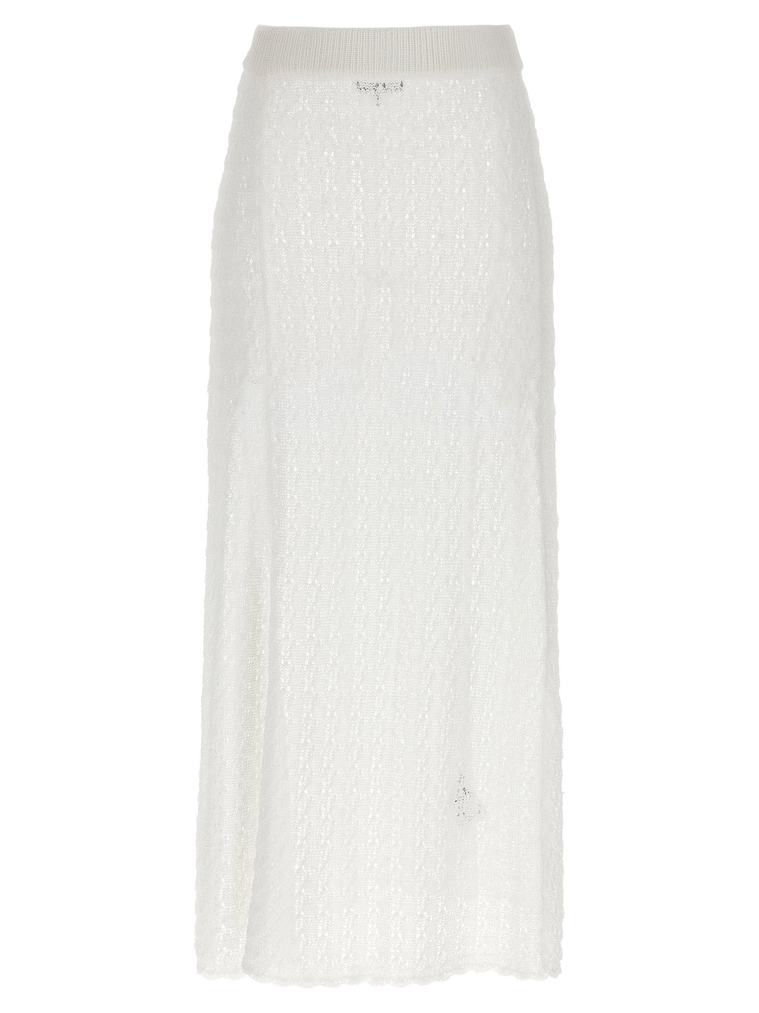 Ganni Shiny Pointelle Knit Skirt White