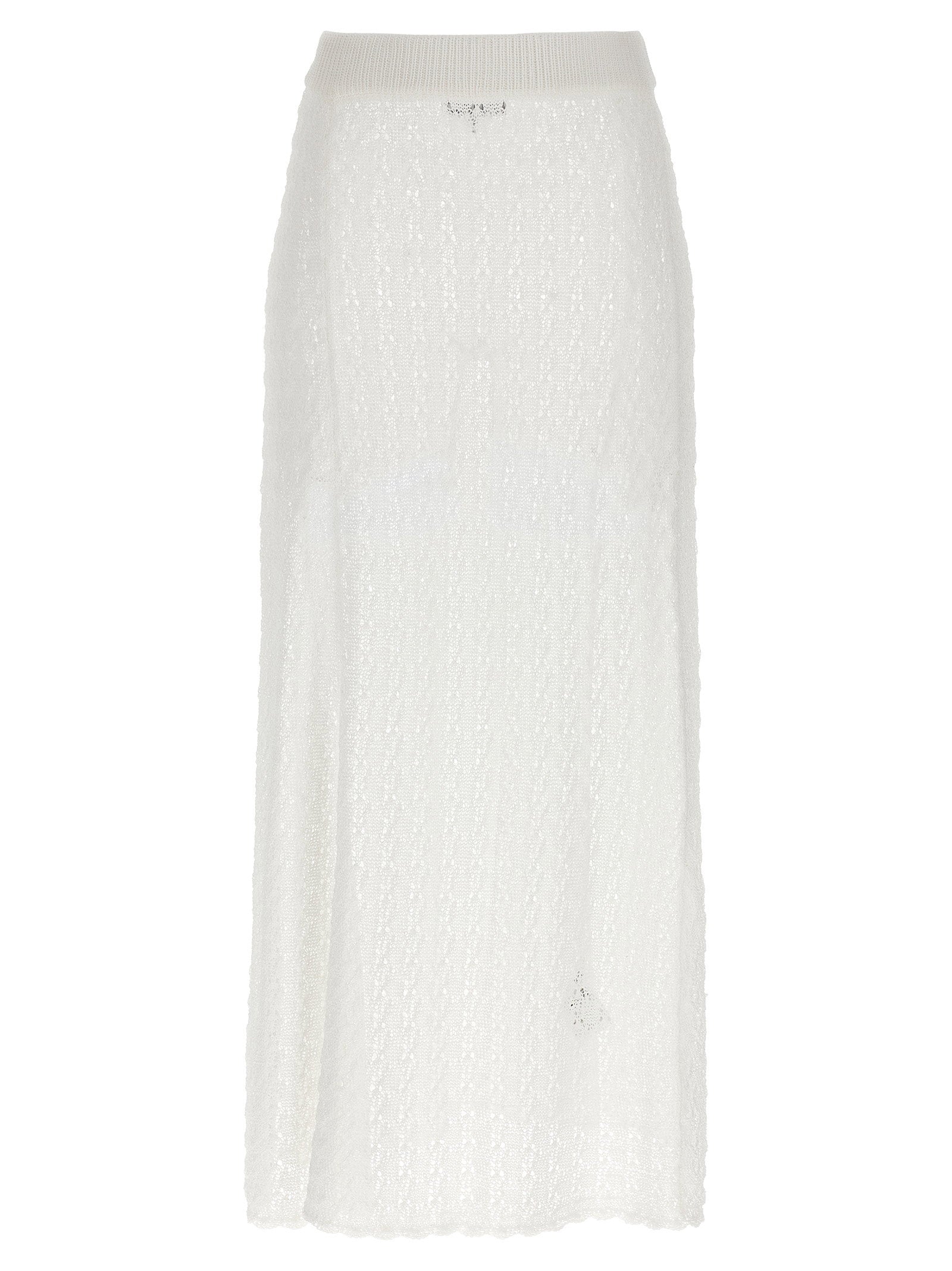 Ganni Shiny Pointelle Knit Skirt White