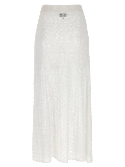 Ganni Shiny Pointelle Knit Skirt White