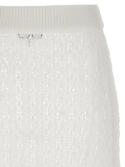 Ganni Shiny Pointelle Knit Skirt White