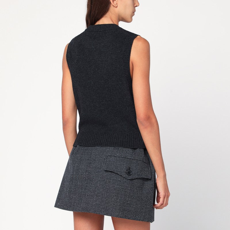 Ganni Rose-Intarsia Wool-Blend Vest Dark Purple