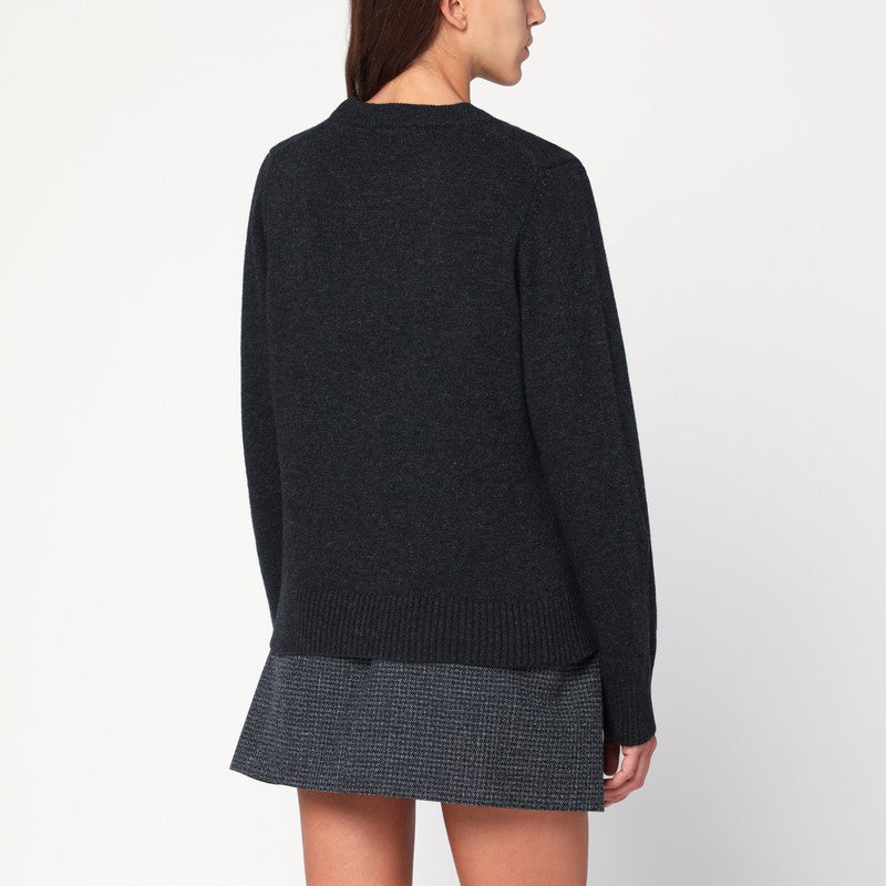 Ganni Dark Grey Wool-Blend Puppy-Intarsia Sweater Purple