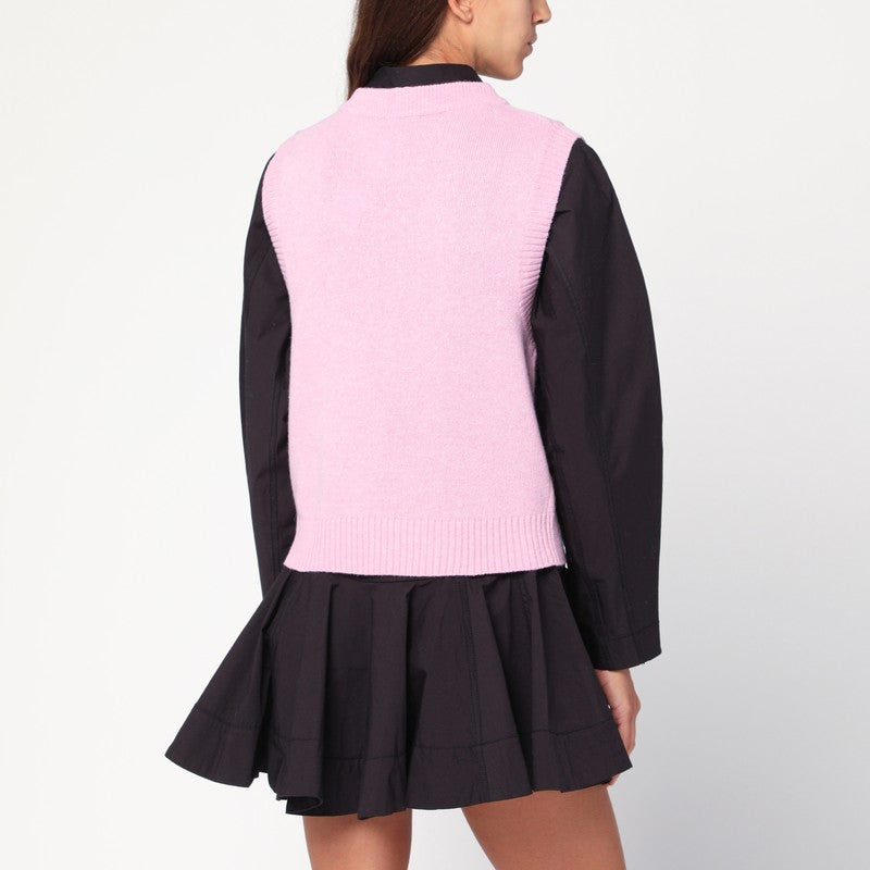 Ganni Pink Puppy Intarsia Wool-Blend Vest Pink
