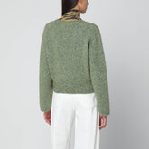 Ganni Green Wool-Blend Textured V-Neck Sweater Green