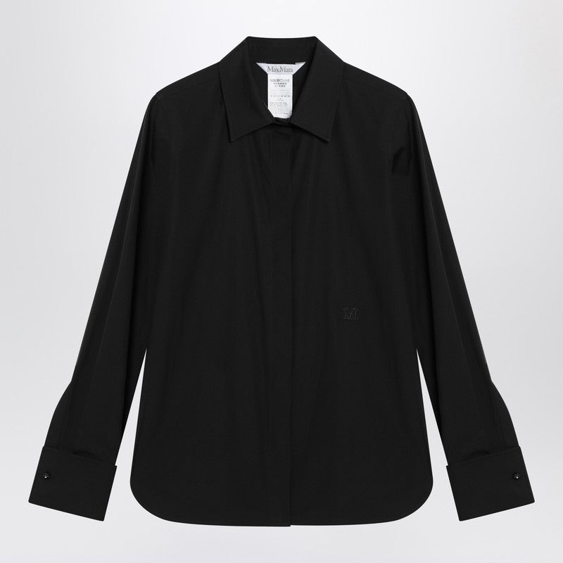 Max Mara Black Stretch Cotton Logo Shirt Black