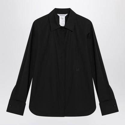 Max Mara Black Stretch Cotton Logo Shirt Black