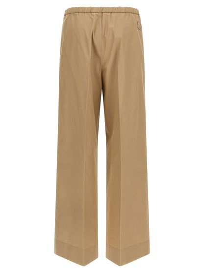 Moncler Grosgrain Logo Patch Pants Beige