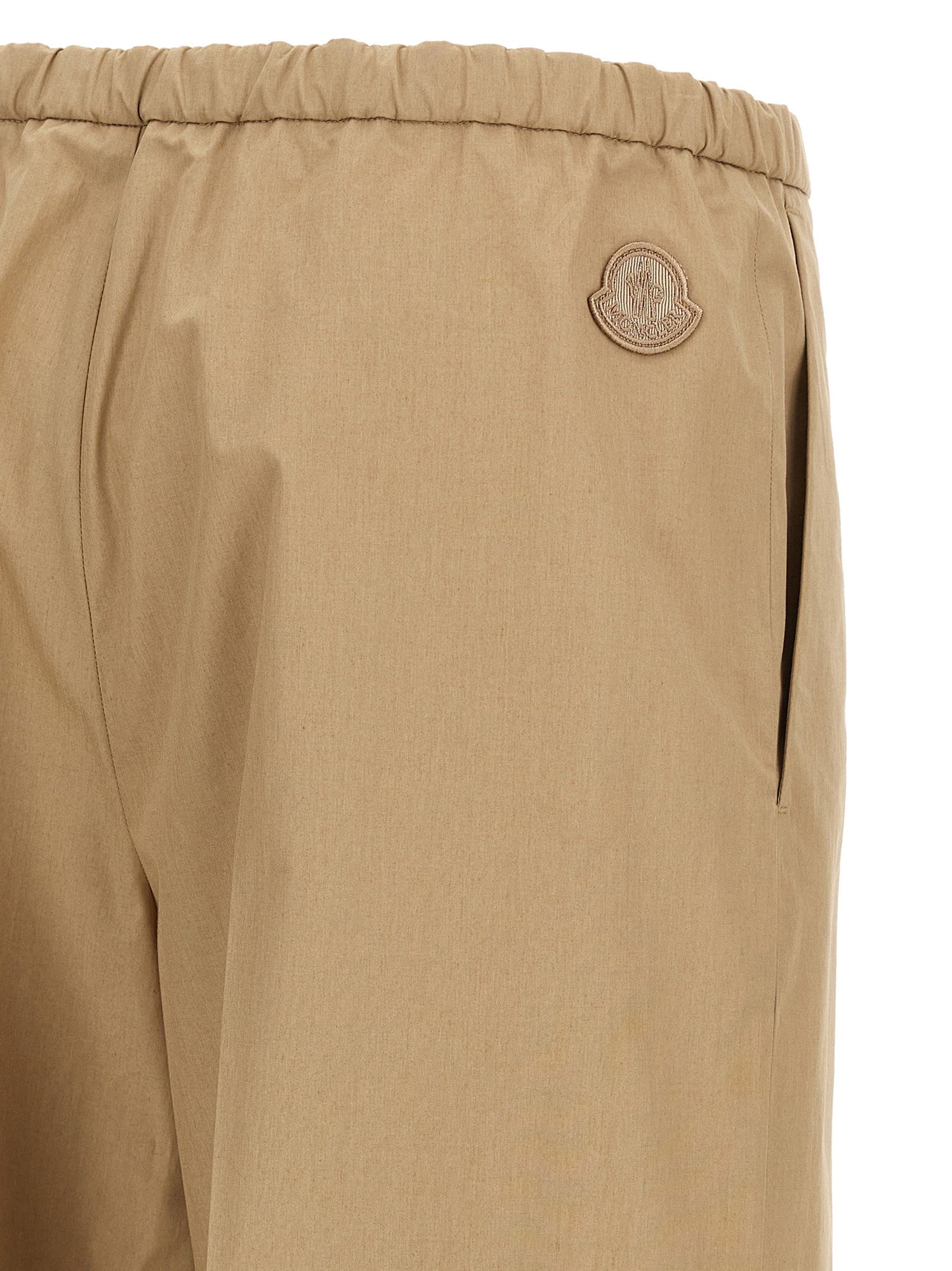 Moncler Grosgrain Logo Patch Pants Beige