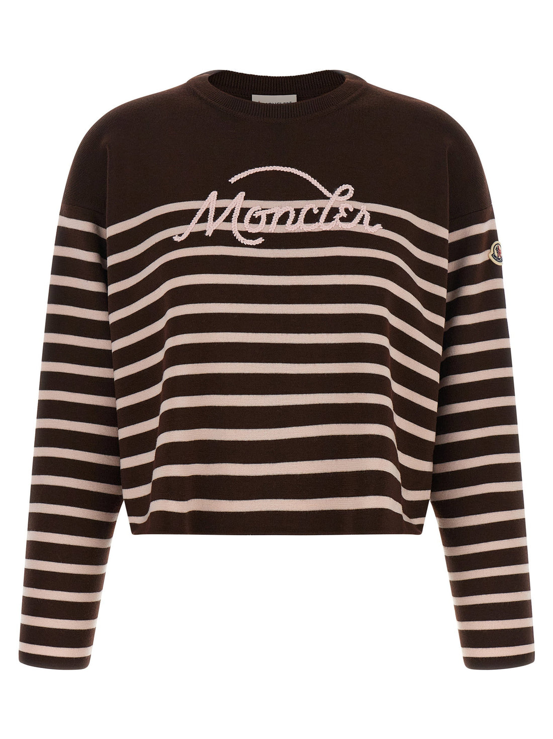 Moncler Striped Sweater With Embroidery Brown