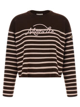 Moncler Striped Sweater With Embroidery Brown