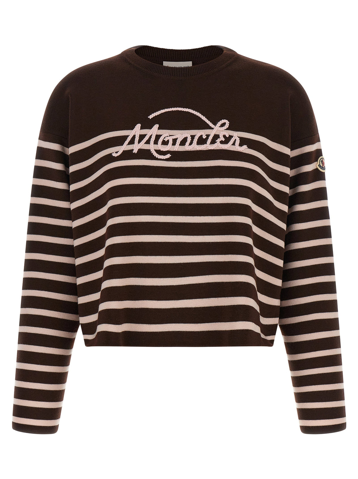 Moncler Striped Sweater With Embroidery Brown