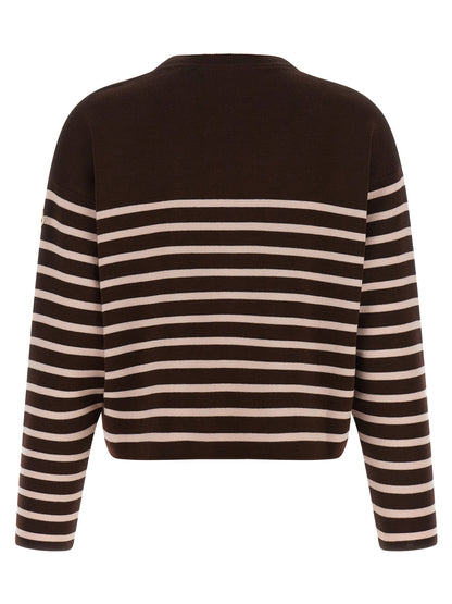 Moncler Striped Sweater With Embroidery Brown