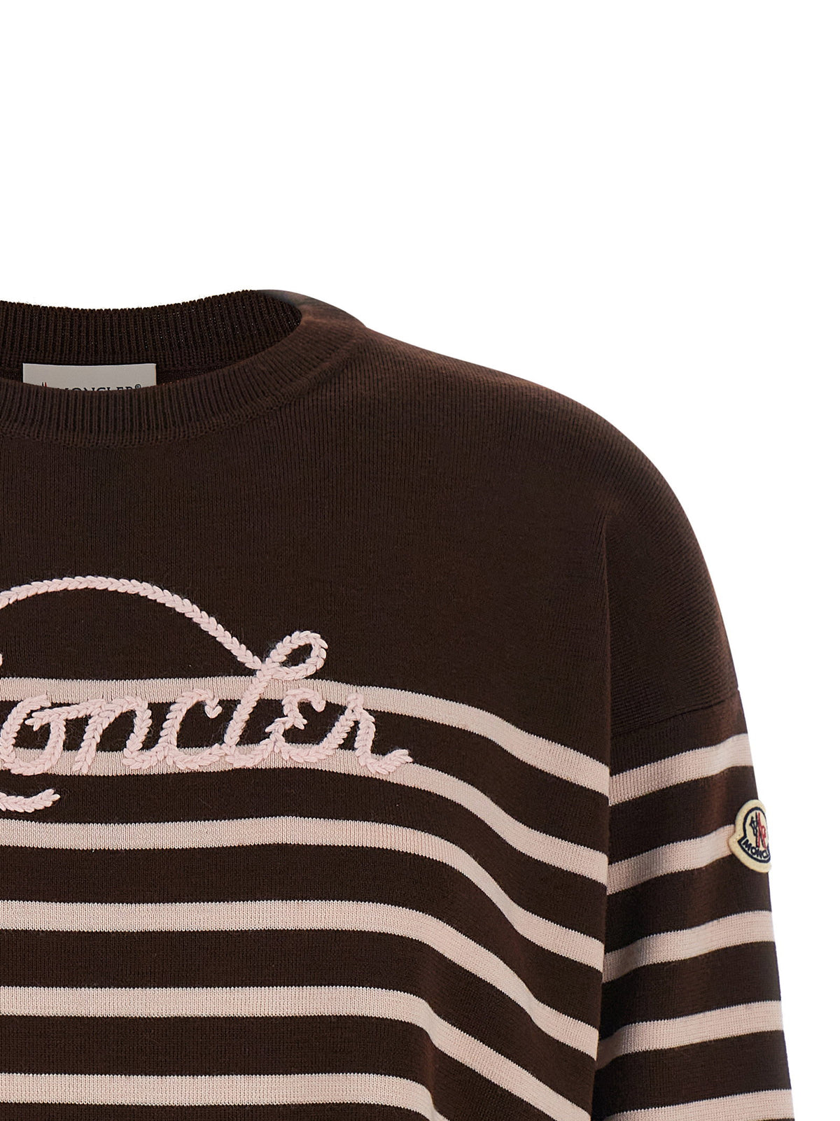 Moncler Striped Sweater With Embroidery Brown