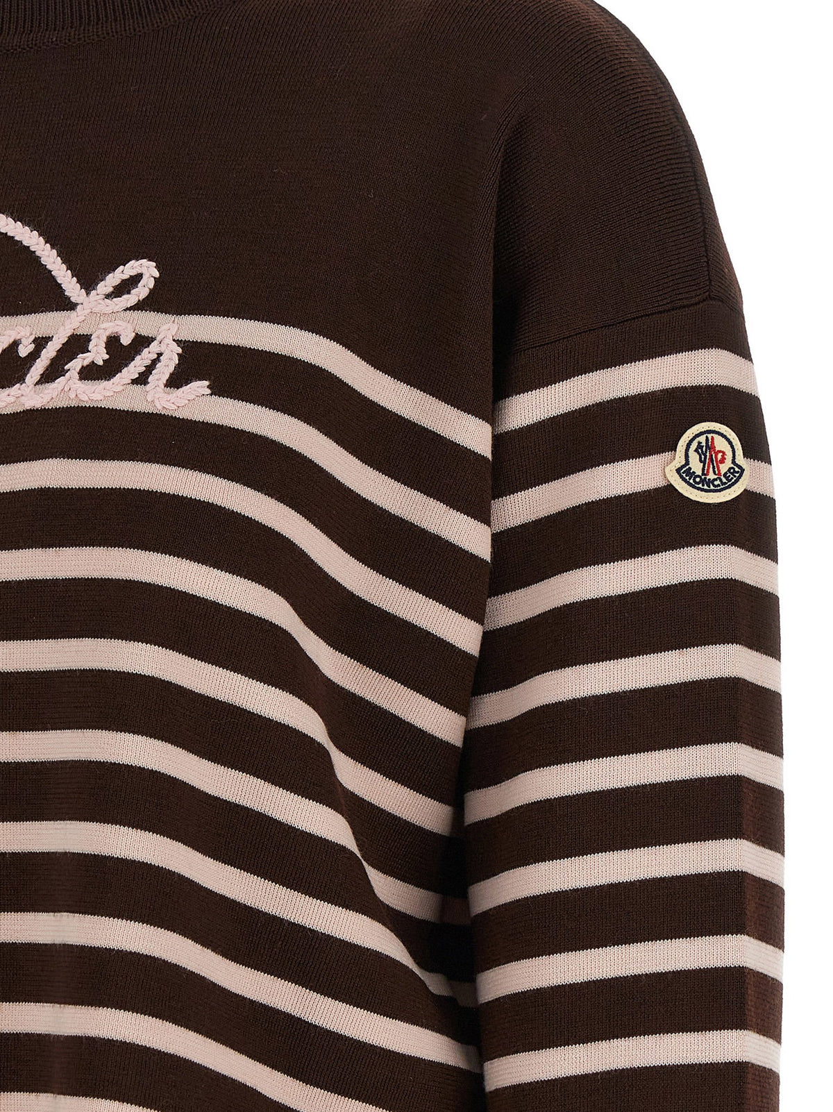 Moncler Striped Sweater With Embroidery Brown