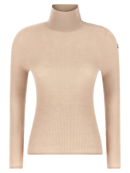 Moncler Textured Wool Turtleneck Sweater Beige