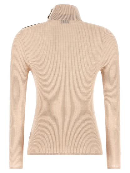 Moncler Textured Wool Turtleneck Sweater Beige