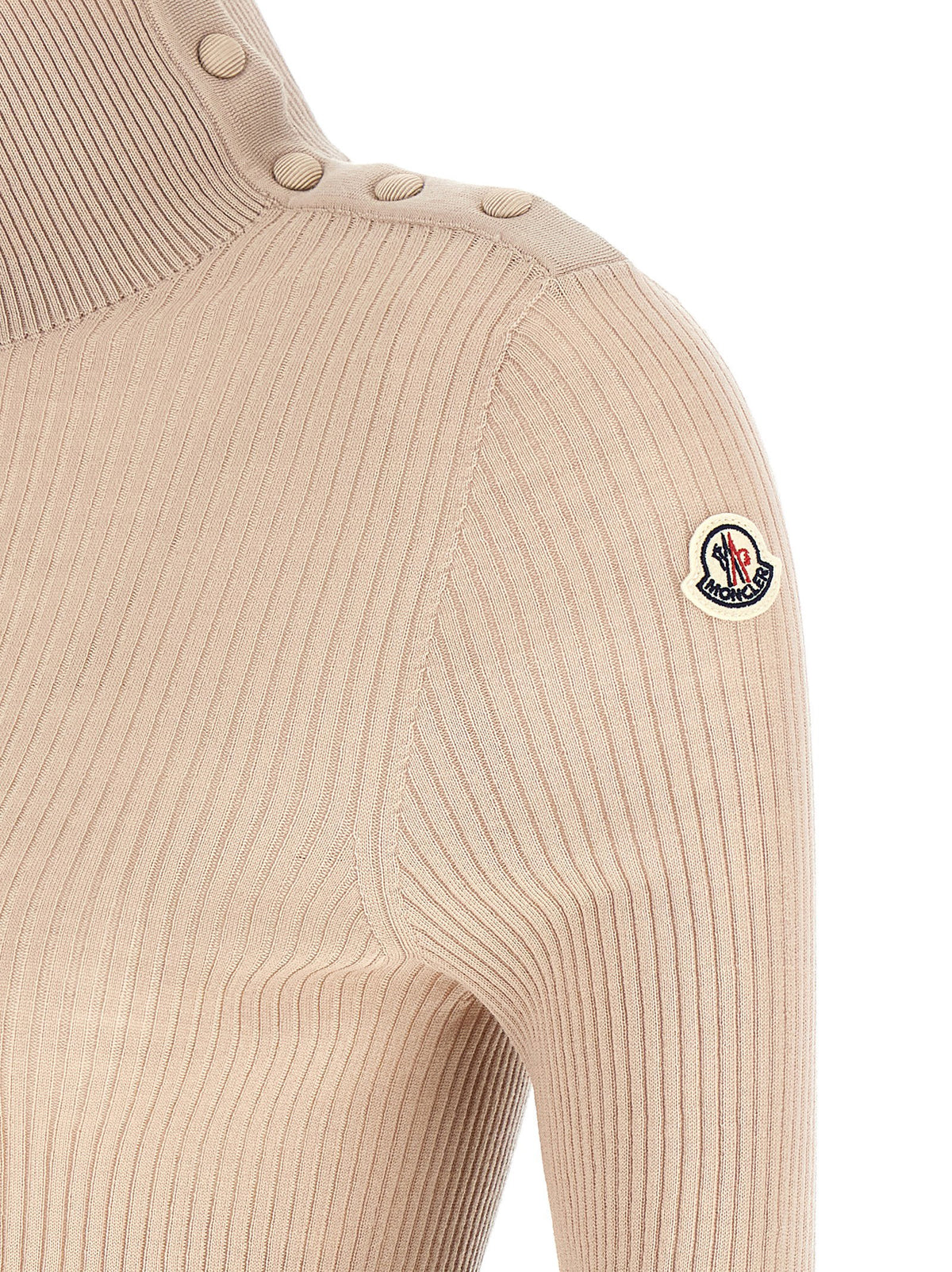 Moncler Textured Wool Turtleneck Sweater Beige