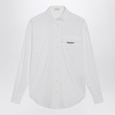 Brunello Cucinelli White Stretch Cotton Poplin Shirt with Shiny Monile Flap Detail White