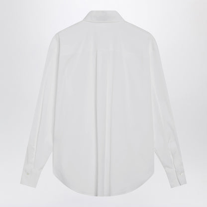 Brunello Cucinelli White Stretch Cotton Poplin Shirt with Shiny Monile Flap Detail White