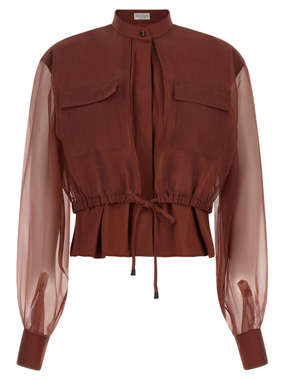 Brunello Cucinelli Silk Sleeves Blouse Brown