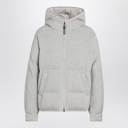 Brunello Cucinelli Greige Cashmere-Blend Down Jacket with Lamé Hood Grey