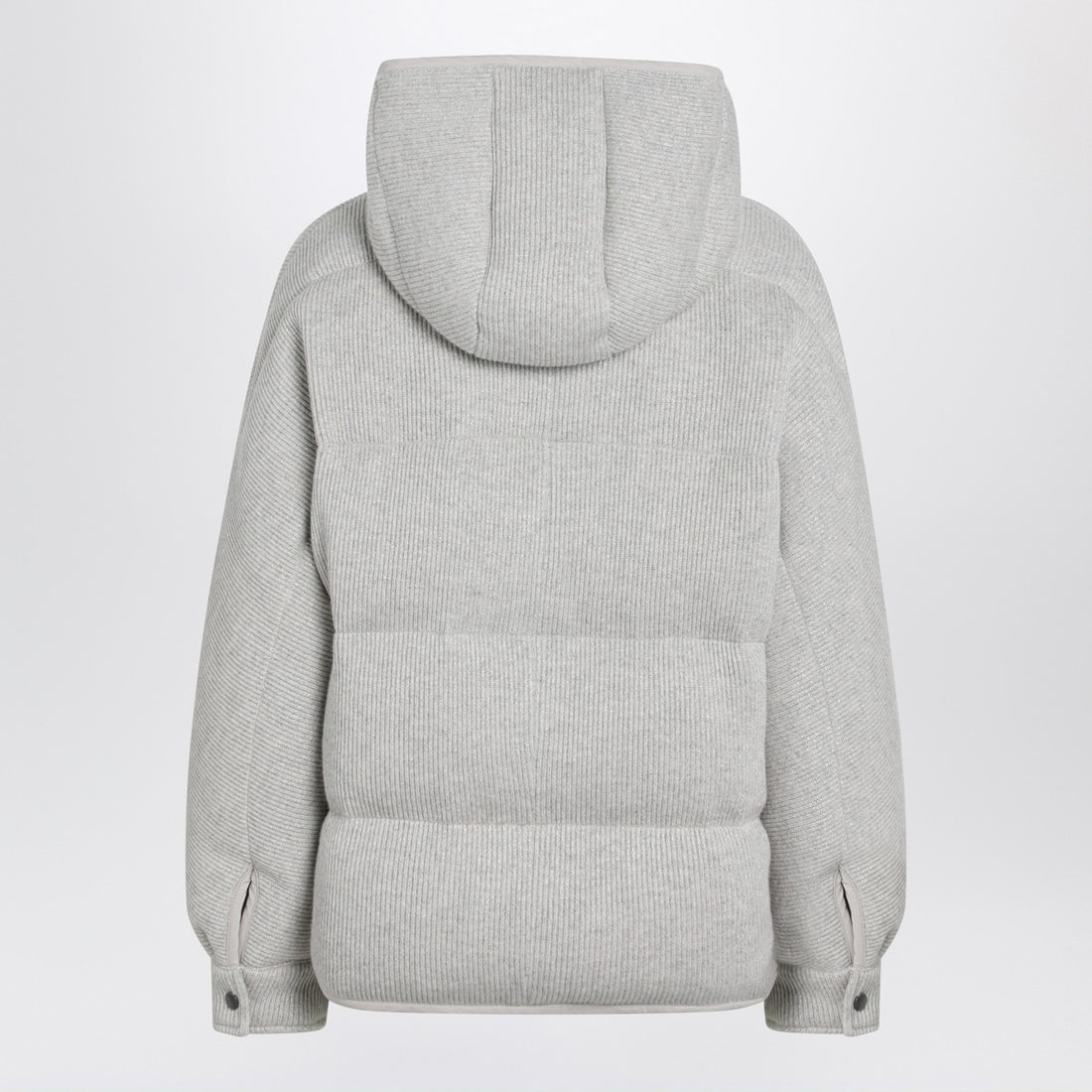 Brunello Cucinelli Greige Cashmere-Blend Down Jacket with Lamé Hood Grey