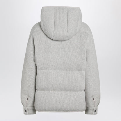 Brunello Cucinelli Greige Cashmere-Blend Down Jacket with Lamé Hood Grey