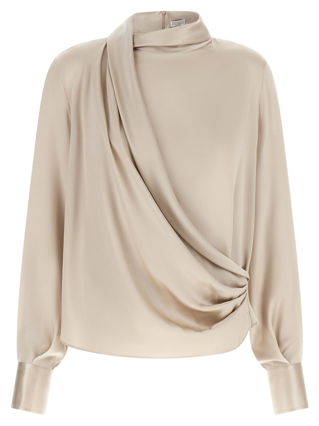 Brunello Cucinelli Asymmetric Draped Blouse Beige