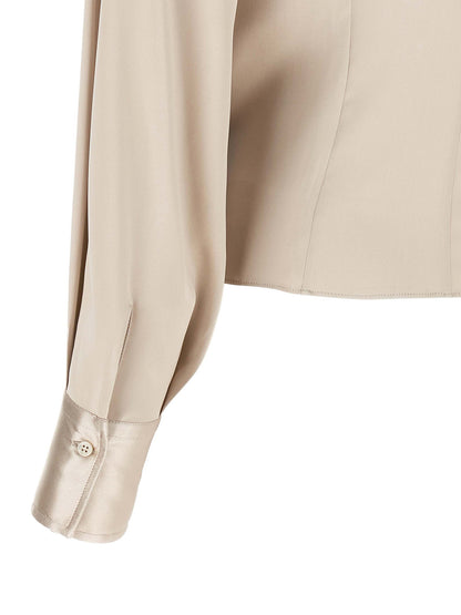 Brunello Cucinelli Asymmetric Draped Blouse Beige
