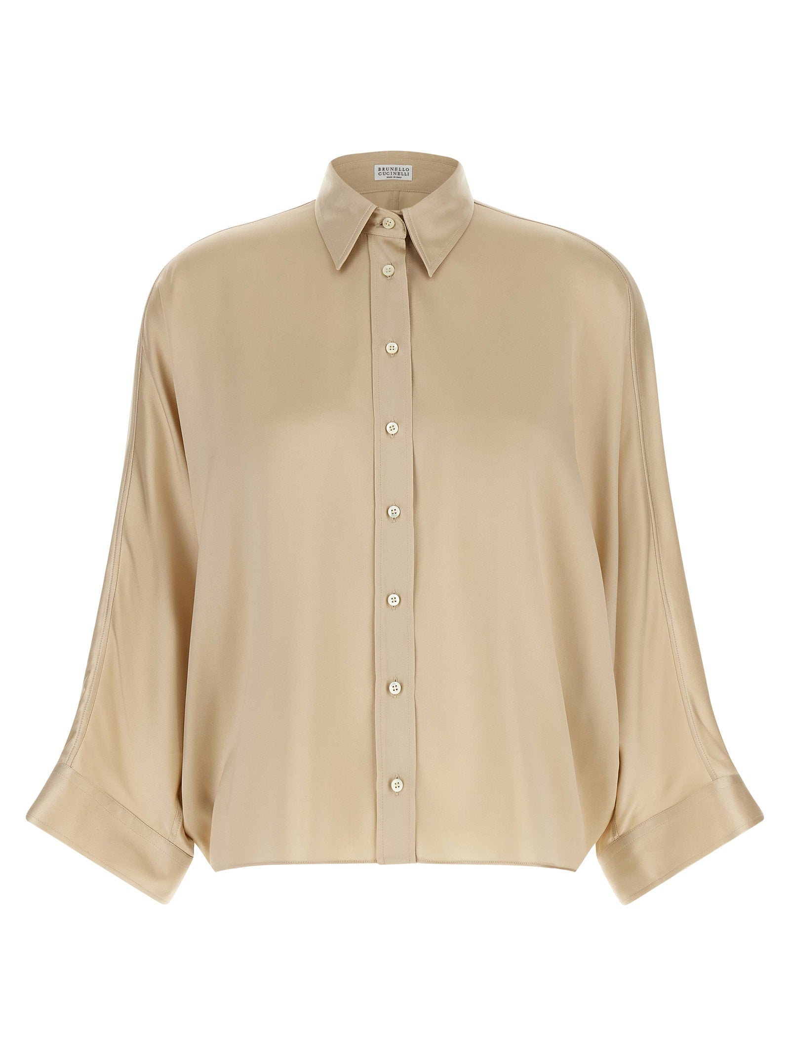 Brunello Cucinelli Monile Satin Shirt Beige