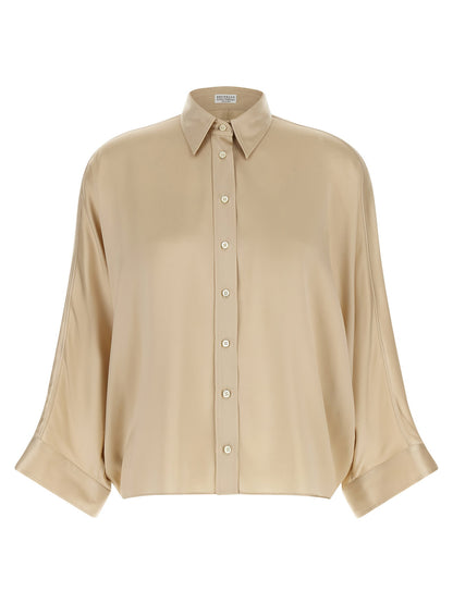 Brunello Cucinelli Monile Satin Shirt Beige