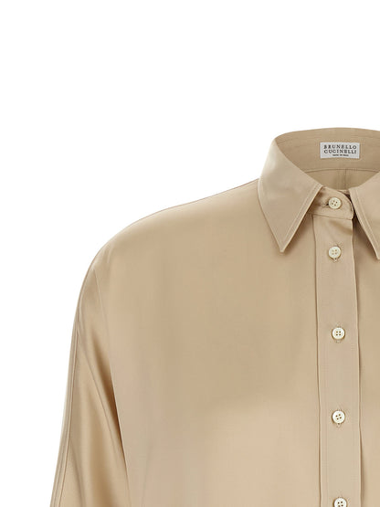 Brunello Cucinelli Monile Satin Shirt Beige
