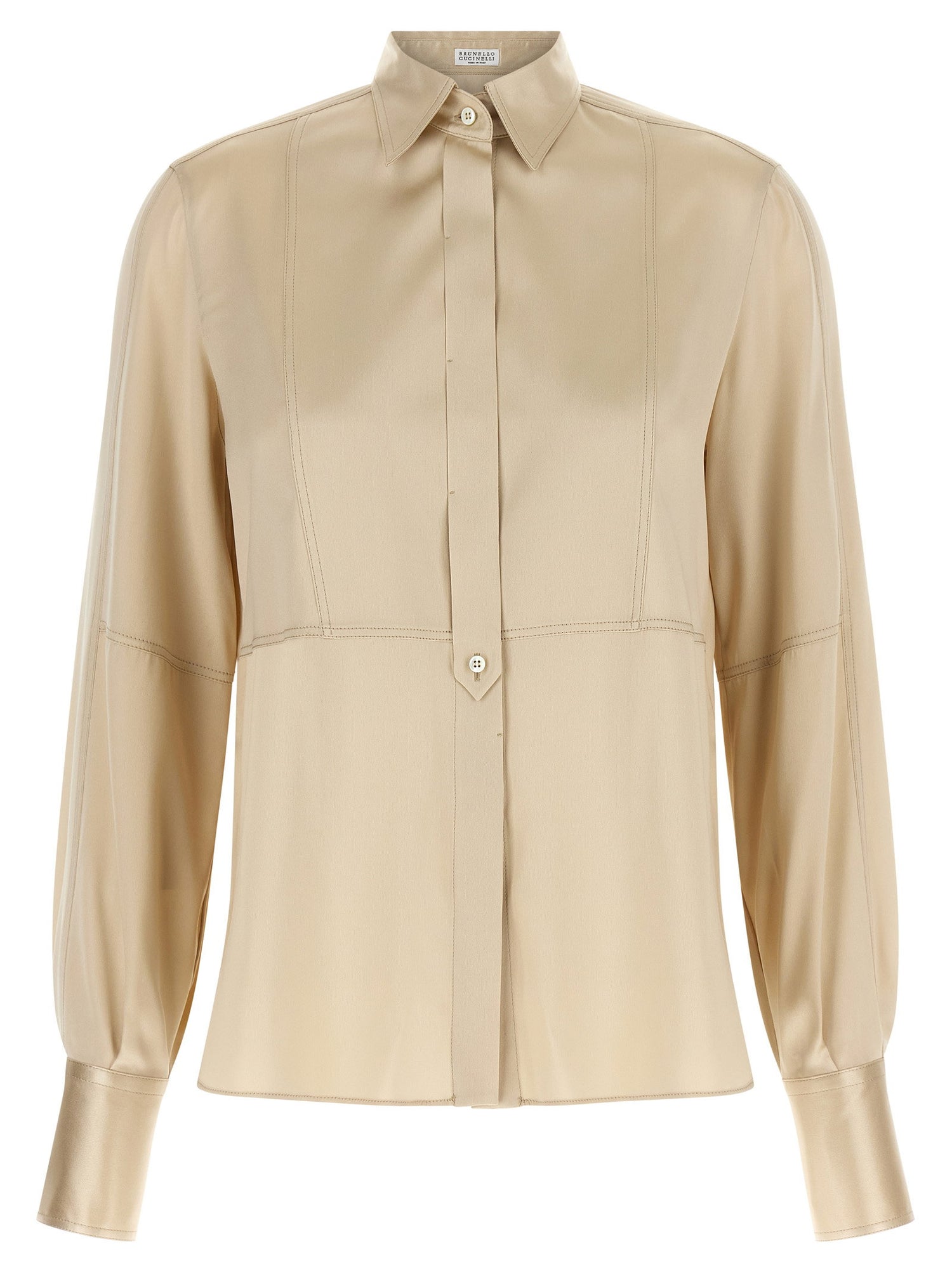 Brunello Cucinelli Satin Silk Shirt Beige