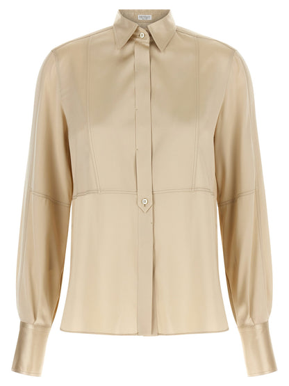 Brunello Cucinelli Satin Silk Shirt Beige