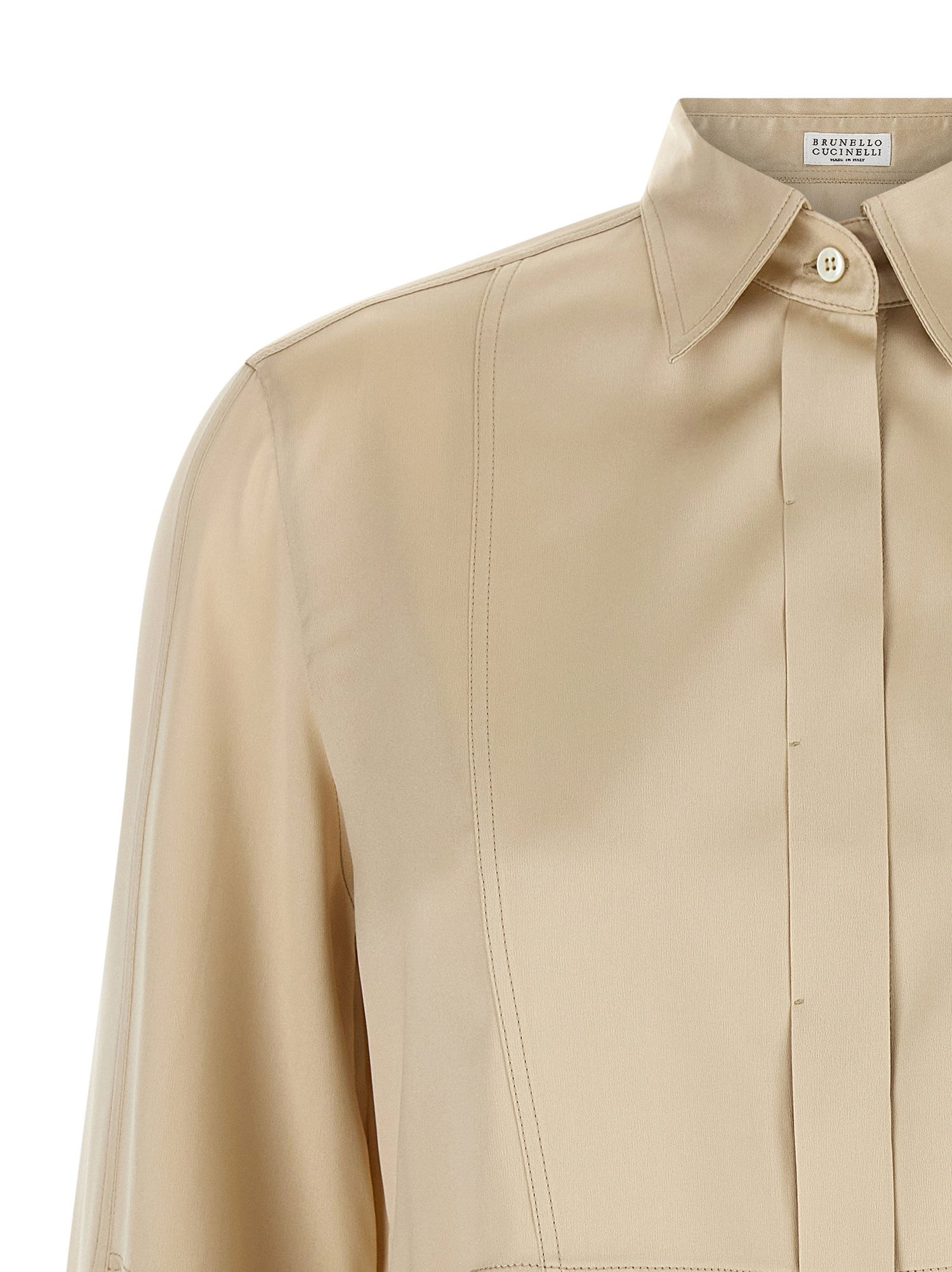 Brunello Cucinelli Satin Silk Shirt Beige