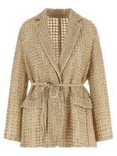 Brunello Cucinelli Dazzling Net Embroidery Organza Blazer Beige