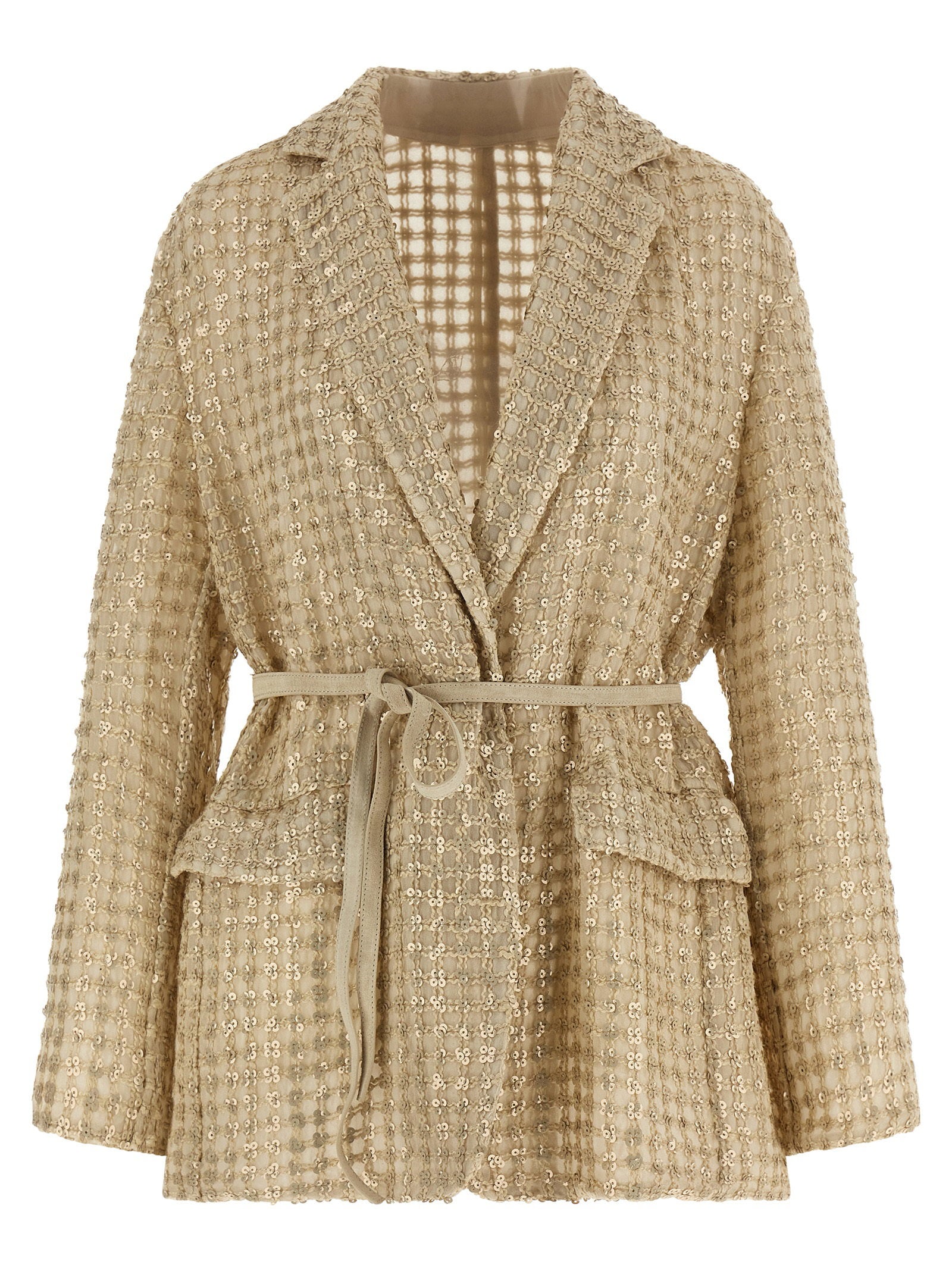 Brunello Cucinelli Dazzling Net Embroidery Organza Blazer Beige