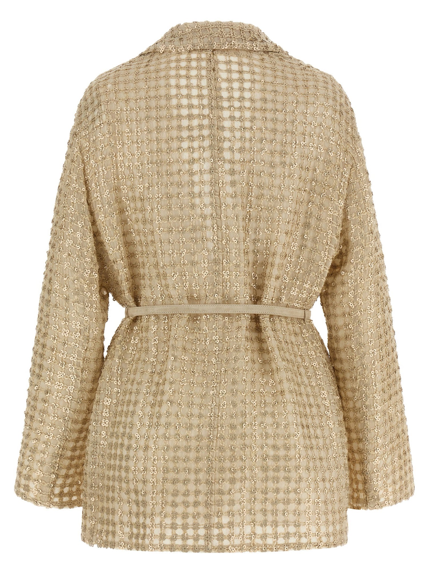 Brunello Cucinelli Dazzling Net Embroidery Organza Blazer Beige