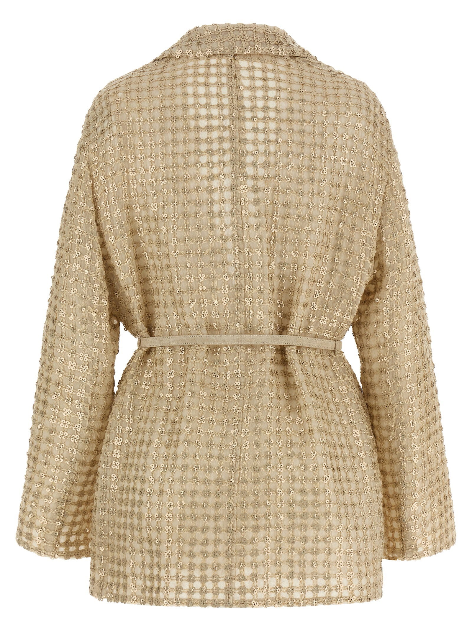 Brunello Cucinelli Dazzling Net Embroidery Organza Blazer Beige