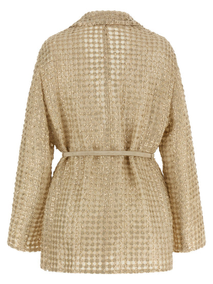 Brunello Cucinelli Dazzling Net Embroidery Organza Blazer Beige