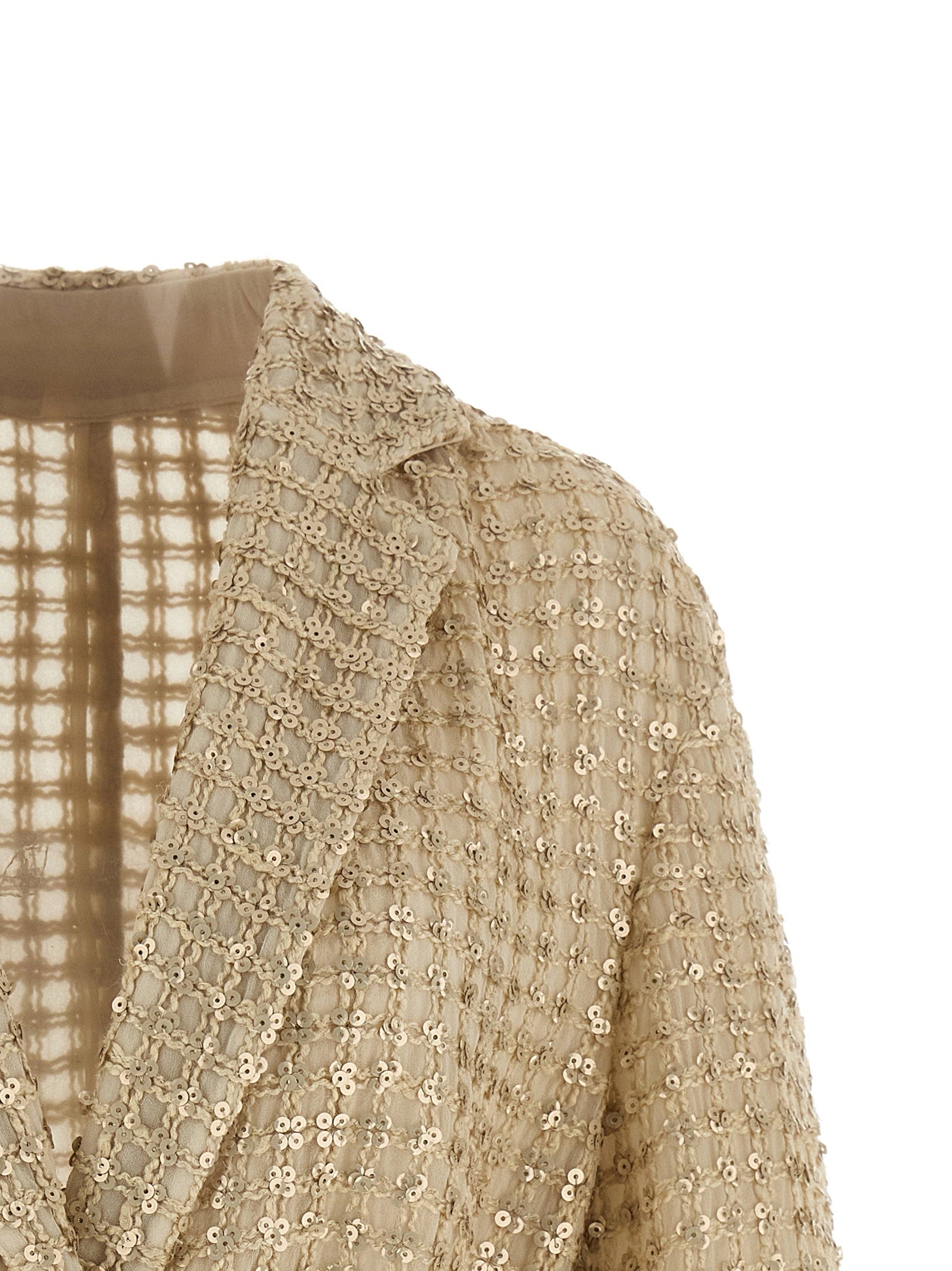 Brunello Cucinelli Dazzling Net Embroidery Organza Blazer Beige