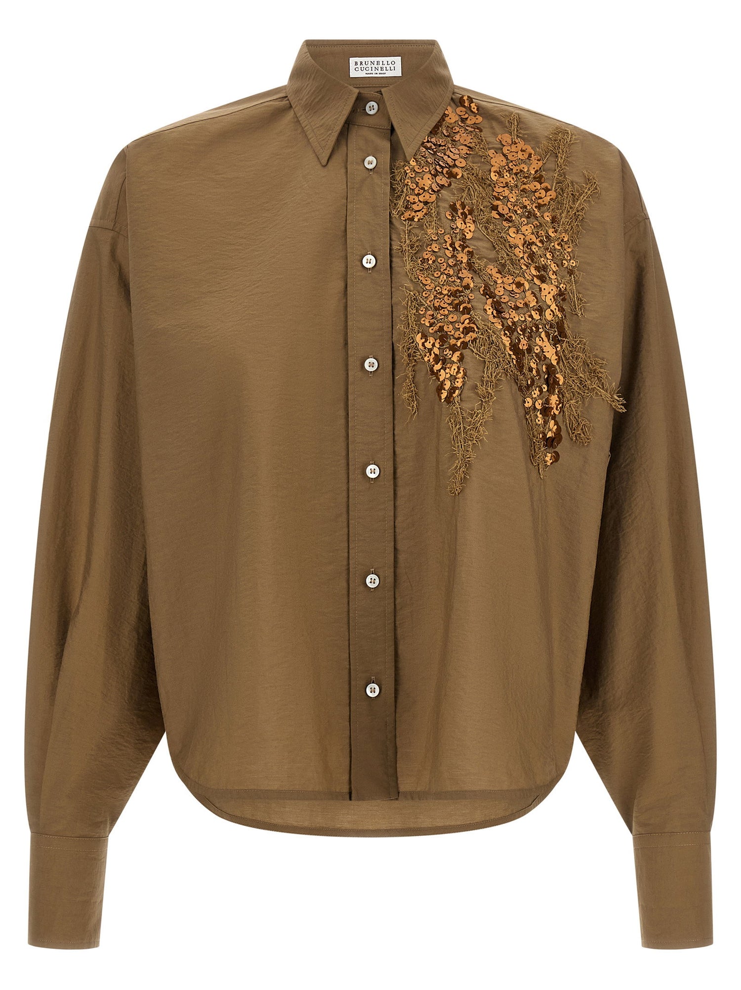 Brunello Cucinelli Dazzling Seabed Embroidery Shirt Beige